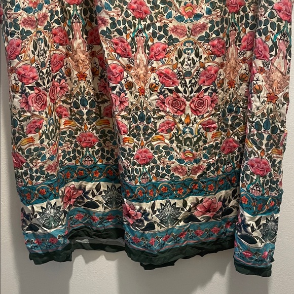 NATURAL LIFE Cream Floral Print Top with Teal and Coral Accents Side Slits Maxi - Picture 5 of 12